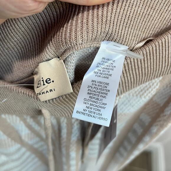 Elie Tahari XS Knit Lounge Pants Neutral Birdseye Plaid Wide Leg Soft Comfy Chic - Picture 7 of 11